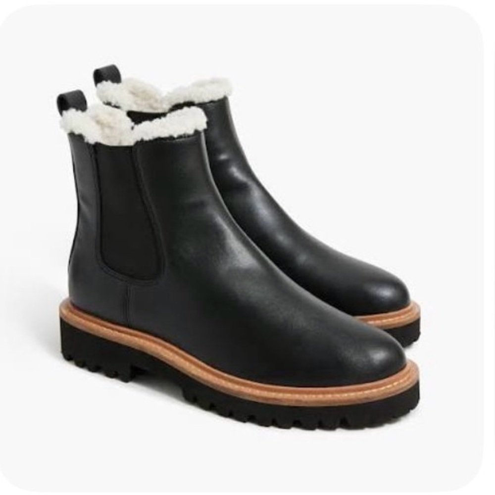 J. Crew Factory Black Leather Winter Boots